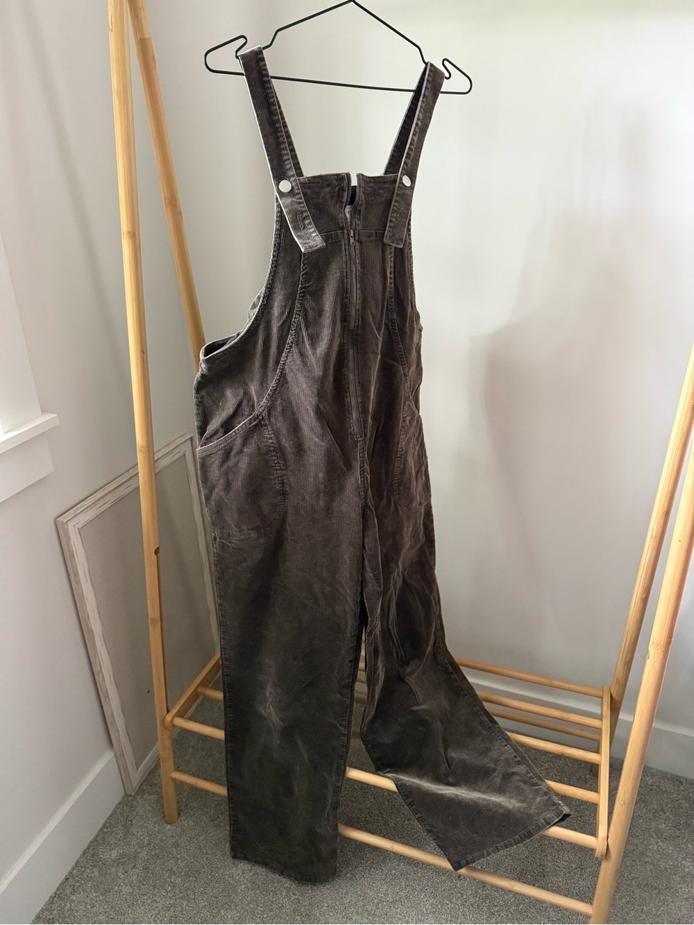 Corduroy Overalls in Dark Gray Tone - Casual Wide Leg
